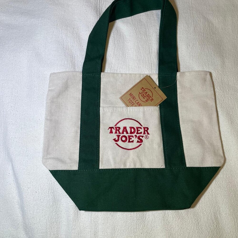 New with Tags! Set of 2: GREEN - Trader Joe's Large & Mini Canvas Totes - Picture 3 of 14